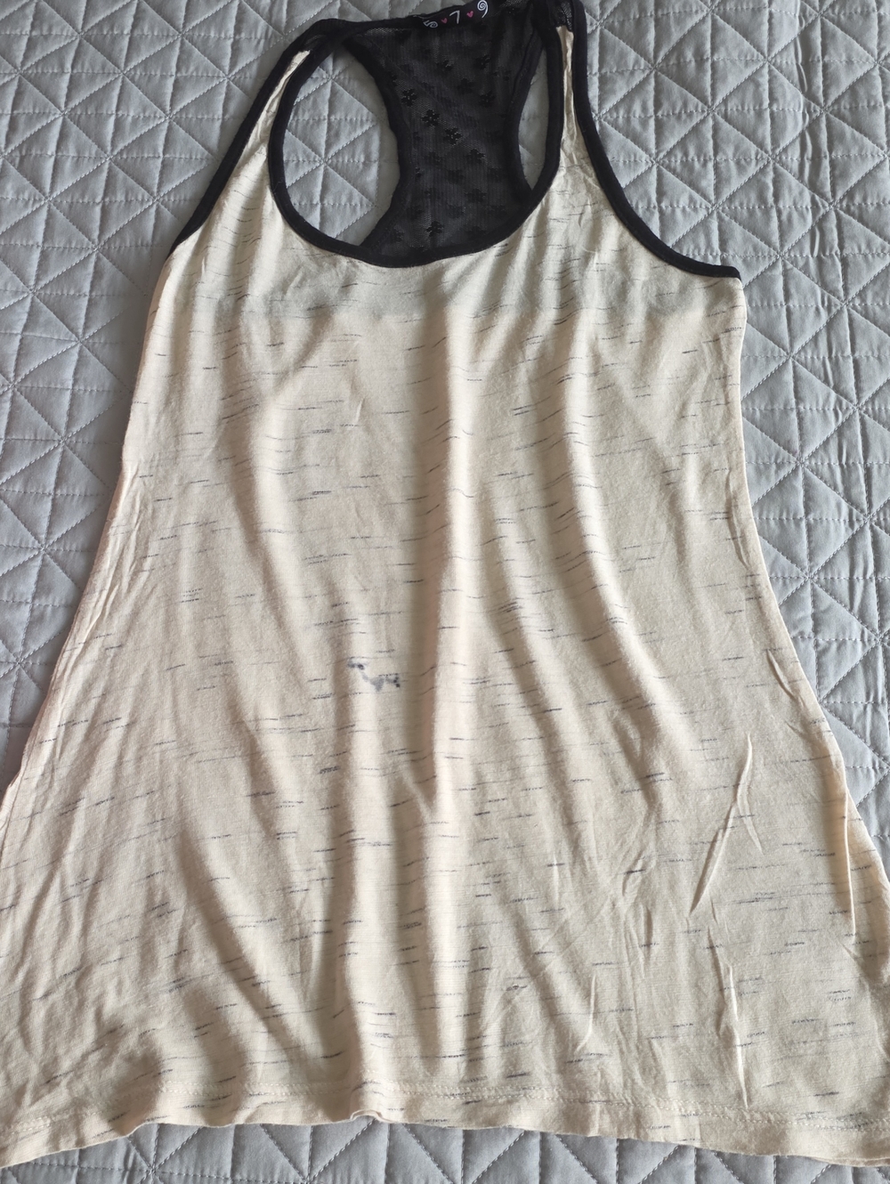 579 Cream Tank Top with Black Trim and Mesh Racerback